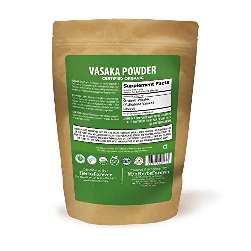 Herbsforever Vasaka Powder – Justicia Adhatoda – Supports Lungs And Healthy Respiration System – Helps In Seasonal Cold & Cough – Non Gmo, Organic, Vegan – 454 Gms #TOP1
