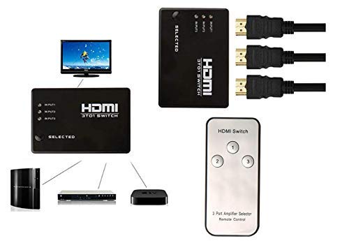 BIGPLAYER 3 Port HDMI Selector with Remote Control 4K Full HD Video Interface Hub for TV Monitor Projector Media Player Gaming Console Display Switching Device 3