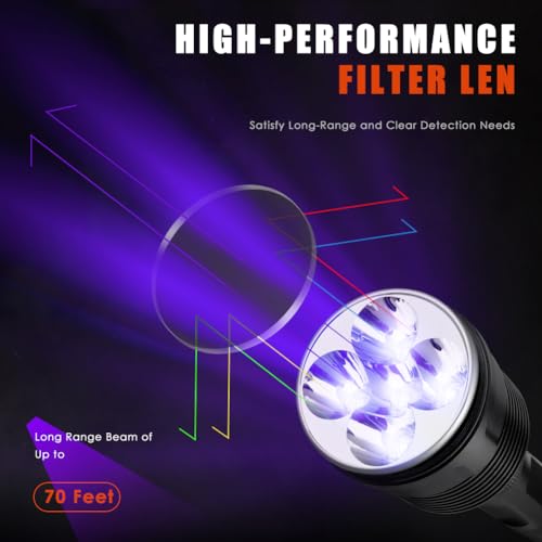 Image of Black Light UV Flashlight with 5 LEDs Professional UV Light, 50W Powerful Blacklight Flashlight for Pet Urine Finding & Mineral, Antique Detection, Scorpion Search, etc (365nm)