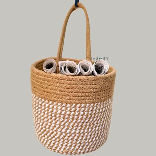 Image of JASMEY HOMES Wall Hanging Jute Basket for Vegetables /Newspaper Storage Box for Home /Milk Basket for Main Door Hanging from (White)