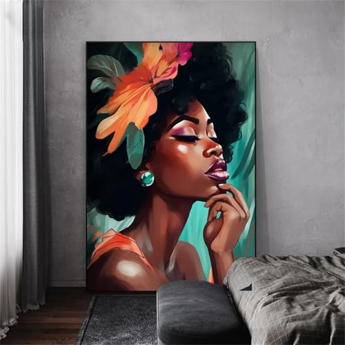 Peinture à l'huile fille noire art abstrait moderne toile 80x120cm