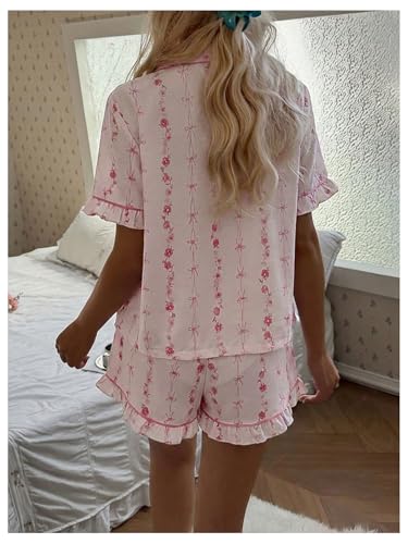 Image of Floerns Women's Floral Pajamas Notch Collar Print Sleepwear Two Piece Pajama Set