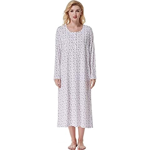 Keyocean Women Nightgowns, Soft Cotton Lightweight Long Sleeves Ladies Nightdress, Purple Flower, XXL Cover
