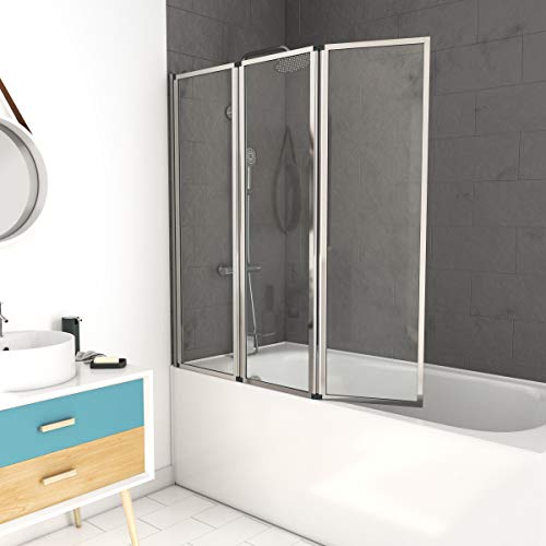 MARWELL Premium 3 Hojas Plegables, Cristal de Seguridad endurecido de 4 mm de Grosor, se Puede Detener a la Izquierda y a la Derecha, Cromado, 3-teilig, 125 x 143 cm