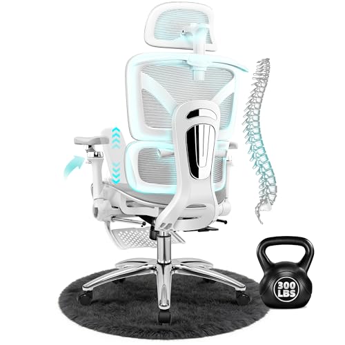 Image of Ergonomic Mesh Office Chair with Footrest, Big and Tall Home Desk Chair with 5D Flip-Up Arms, Adjustable Lumbar Support, Gaming & Executive Computer Chairs, Grey