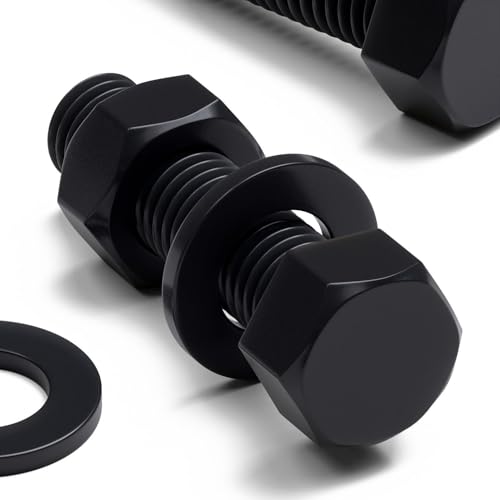 Image of 20x Black Nylon PA66 Hex Head Plastic Bolts, Nuts & Washers, M10 x 40 mm, Fastener, (25 /64 x 1 37 /64 in)