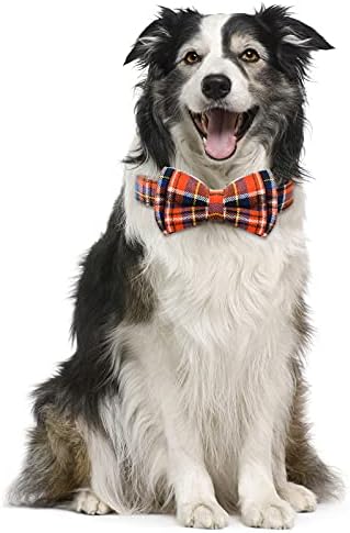 Dog Bow Tie, Funow Plaid Bow Tie Dog Collar Unique Buckle Soft Comfortable, Adjustable comfy Bowtie for Small Medium Large Dogs Cats Pets Durable Cotton Best Gift Cute Bowtie Detachable S Orange