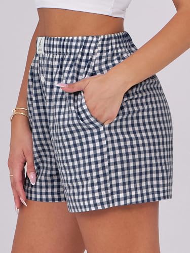 Image of ANRABESS Boxer Shorts for Women Gingham Pajama 2026 Summer Casual Lounge Sleep Plaid Shorts Y2K Beach Bottoms