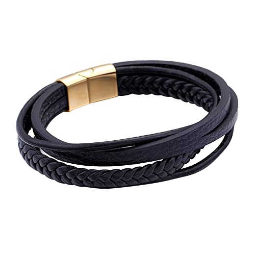 Bracelet multirangs cuir tressé homme 22cm boucle acier punk fantaisie