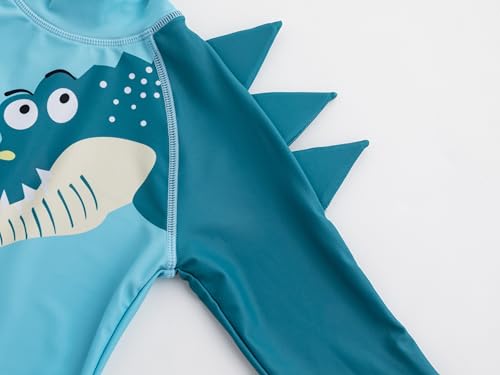 Image of LIZENS Boys Rash Guard Shirts One Piece Swimwear Green Dinosaur Short Sleeve UPF50+ Sun Protection Swimsuit