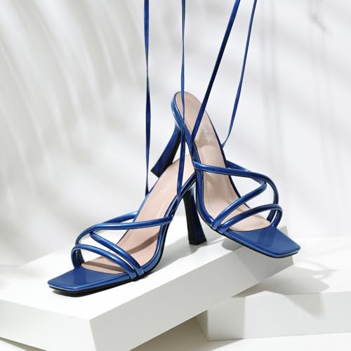 Image of Mostrin Womens Sandals Strappy Heels for Women Lace Up Square Open Toe Heels Tie Up High Heeled Sandals for Prom, Party, Daily Wear