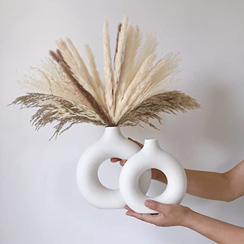 Eastern Rock ER-1001 White Ceramic Vases For Pampas Grass,Water Drop Design Doughnut Vase Modern Home Decor Minimalist Nordic Boho Ins Style thumb #5