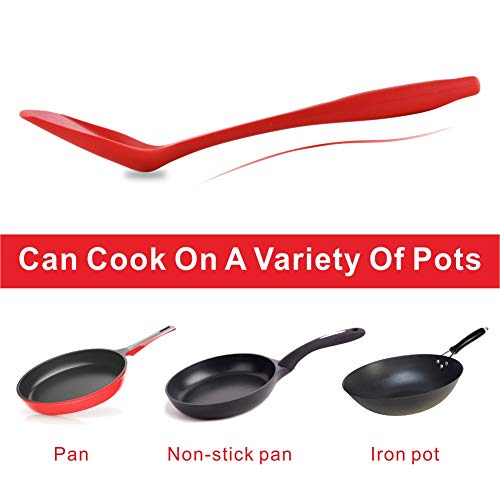 Silicone Wok Spatula, Upgrade Nonstick Turner Spatula Heat Resistant Solid Silicone Stir Fry Turner For Non Stick Cookware (Red) #TOP3
