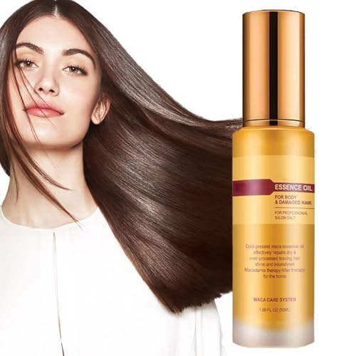 Aceite de sesencia electrónica para el cabello, aceite de maca, aceite de reparación de cabello dañado, creativo y compacto, 50 ml para hombres y mujeres, 50 ml y uso de atención diaria
