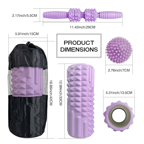 Zmarthumb-4-in-1-Foam-Roller-Set-Trigger-Point-Back-Roller-Muscle-Roller-Stick-Massage-Ball-Carrying-Bag-Massage-Roller-for-Deep-Tissue-MassagePurple