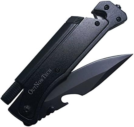 OutNowTech Vantage Folding Pocket Knife - Multi-Purpose One-Handed Easy Open Survival Knife for Hikers & Campers, with Magnesium Fire Starter, Belt Cutter & LED Light