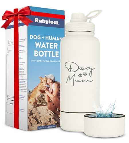 Dog Mom Water Bottle - 32 oz Stainless Steel Double Wall Insulated with 8 oz Detachable...