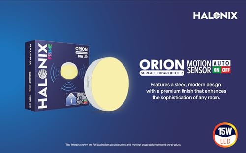 Image of Halonix 10W Rimless Motion Sensor Led Ceiling Light | Warm White Downlighter| No False Ceiling Required | Dia-3.6 inch | Motion Sensor Light | Ceiling Light for Hall, Room,Office| Pack of 10