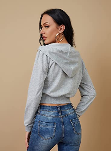 Milanpavilion Women's Cropped Zip Up Hoodie Sweatshirt Long Sleeve Zipper Basic Workout Crop Jacket Teen Zipper Hoodie Grey #TOP4