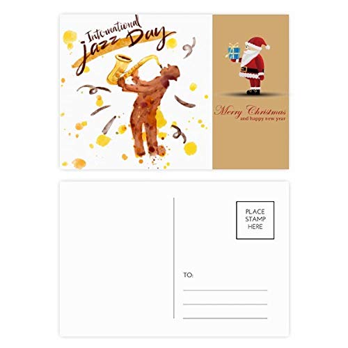 Cartes postales Père Noël aquarelle saxo lot de 20 illustrations artistiques