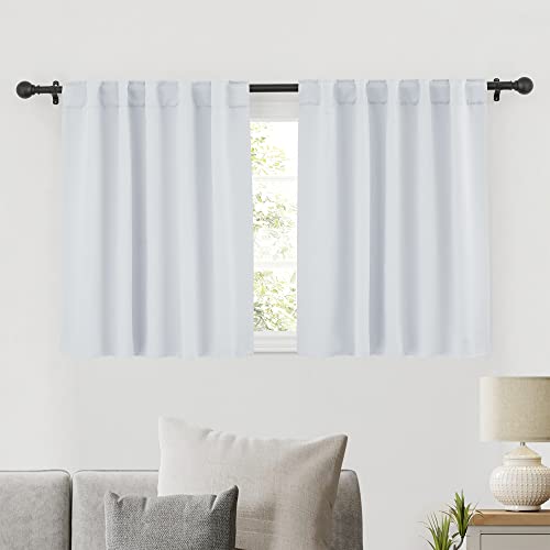 Image of RYB HOME Small Window Curtains Blackout, Privacy Thermal Insulating Drapes for Bedroom Bathroom Basement Cafe Classroom Window Decor, W 34 x L 45 inches, Greyish White, 2 Panels