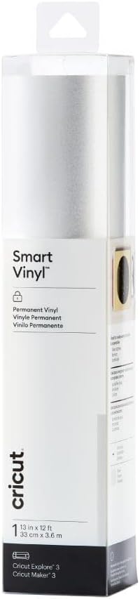 Smart Permanent Vinyl (13in x 12ft, Shimmer Silver) for Explore and Maker 3 - Matless Cutting for Long cuts up to 12ft