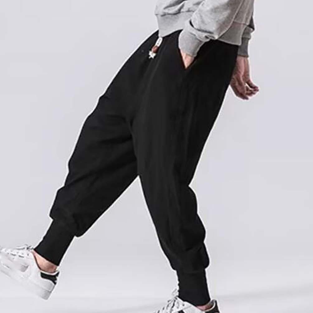 Męskie spodnie do biegania, lniane spodnie, spodnie dresowe z niskim krokiem, slim fit, spodnie haremowe hip-hopowe z kieszeniami