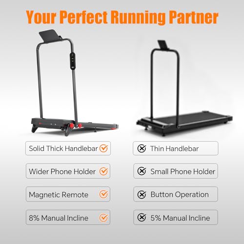 Image of Walking Pad Treadmill with Incline and Handle Bar, 7.5MPH Under Desk Foldable Treadmill for Home Office with Remote Control