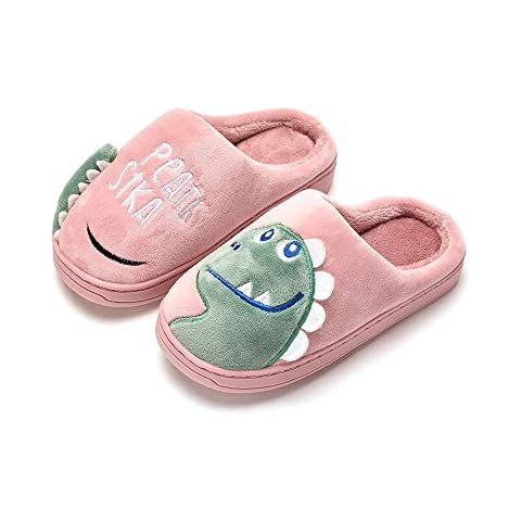 DRECAGE Kids Slippers Cute Dinosaur Warm Soft Plush House Shoes Anti-Slip Cotton Shoes Boys and Girls Toddler Toddler 8-9 UK Child 26-27 EU Lable Size 200 Cover