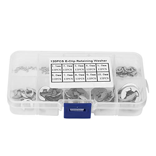 Kunststoffbox mit E-Clips Set 120Pcs 304 Edelstahl E-Clip mit Sicherungsring Sicherungsring Sortiment Kit DIY Batterien Clip Halter 1,5mm-10mm Cover