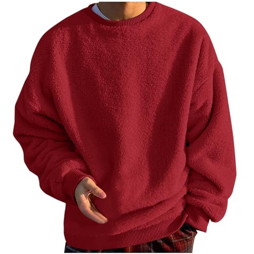 Man Long Sleeve Outfit Sweatshirt for Man Crewneck Warm Fuzzy Basic Winter Fall 2025 Y2K