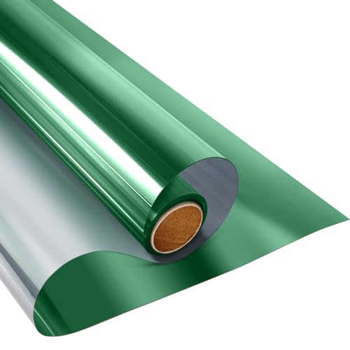 Image of KESPEN Window Film One Way Daytime Privacy Heat Control Anti UV Non-Adhesive Reflective House Window Tint for Home and Office, Green-Silver, 35.4 Inch X 8.2 Feet