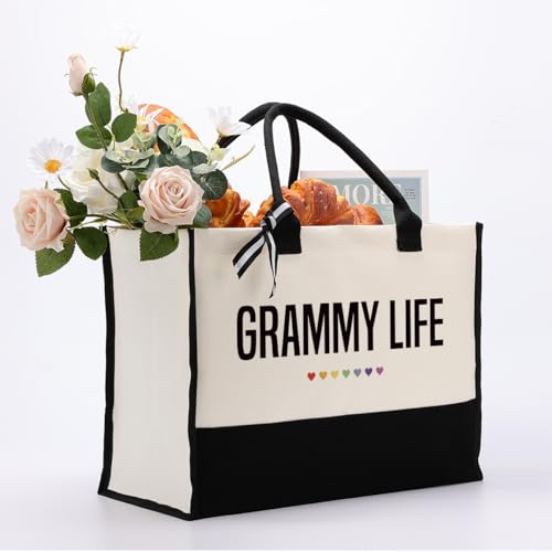 EDCTO Grammy Life Canvas Bag Gift, Grammy Gift, Cotton Canvas Tote Bag, Utility Tote, Grammy Reusable Grocery Bags, Grandma Appreciation Gift, Grandma Birthday Gift, Mother's Day Gift for Grammy3