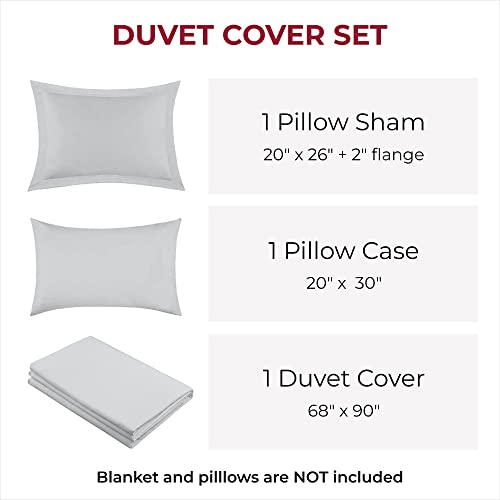 Image of Mellanni Duvet Cover Set - 3 PC Iconic Collection Bedding Set | Hotel Luxury, Extra Soft & Cooling - Microfiber - Button Closure and Corner Ties (Twin, Light Gray)