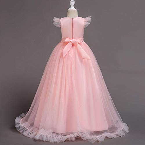 Ibtom Castle Flower Girls Dress Bridesmaid Wedding Pageant Party Princess Communion Floral Boho Vintage Lace Dance Maxi Gown For Kids Blush Pink 6-7 Years thumb #3