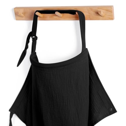 Image of Blissful Diary Muslin Nursing Cover for Breastfeeding, Breathable Breastfeeding Cover up with Arch Neckline for Women, Nursing Apron (Black)