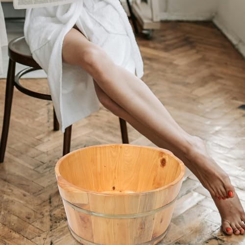 Tina de baño para pies de madera sólida para relajación miniatura 6