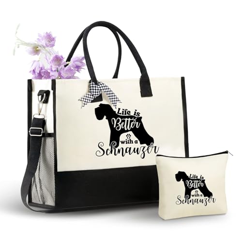 Bolsa tote de lona InnoBeta Schnauzer con cremallera y correa miniatura 1