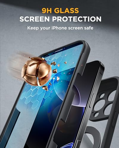 Image of Miracase for iPhone 16 Pro Max Case with 360 Magnetic Ring Stand [Compatible with Magsafe] Full-Body Drop Proof Bumper Phone Case with Built-in 9H Tempered Glass Screen Protector,Black