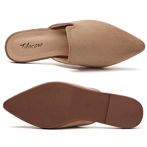 Image of Tilocow Women's Pointed Toe Flat Mules Backless Slip On Loafers