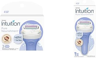 Schick Intuition Pure Nourishment Womens Razor Refills with Coconut Milk and Almond Oil, Pack of 3 and Intuition Pure Nourishment Womens Razor with Coconut Milk and Almond Oil, 1 Handle with 2 Ref