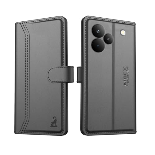 Image of AIBEX Compatible for Realme P4 Pro 5G Flip Cover Leather Finish with Magnatic Closure | Inside TPU with Card Pockets | Wallet Stand | Complete Protection Flip Case - Black