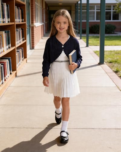 Image of Girls Cardigan, Girls Bolero Shrug Sweater, Kids Knit Hollow Out Long Sleeve, Button Cover Up Cropped Tops