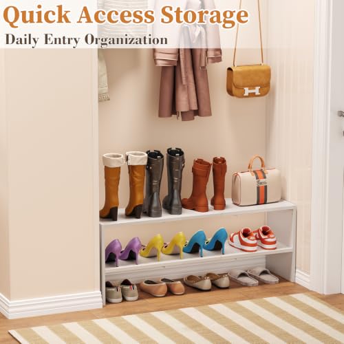 Image of X-cosrack White Stackable Shoe Rack for Closet, Expandable 31.6-39.4 Inches 2-Tier Wooden & Metal Shoe Storage Shelf, Free Standing Shoe Rack for Entryway Bedroom Small Space