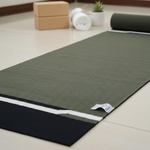 Image of Pure cotton anti-skid, machine wash yoga mat. 73inches x 24inches, 5mm thickness (5mm(Olive green))