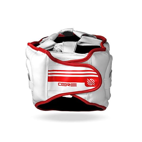 Sanabul-Core-Series-Boxing-MMA-Kickboxing-Head-Gear Sanabul Core Series Boxing Headgear for Men and Women | Full-Face Coverage, Impact-Dura Shock Tech | Elevate Your Protection for Multiple Combat Sports | Boxing Gear (White/Red, L/XL)
