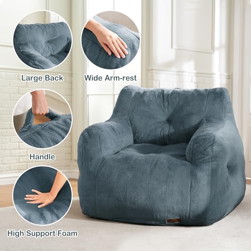 Image of Hobestluk Bean Bag Chair for Adult Small Bean Bag Chairs with Arms Furry Beanbag Chair with Foam Filler Stuffed Bean Bag Sofa for Reading in Bedroom Living Room and Dorms (Blue Grey)