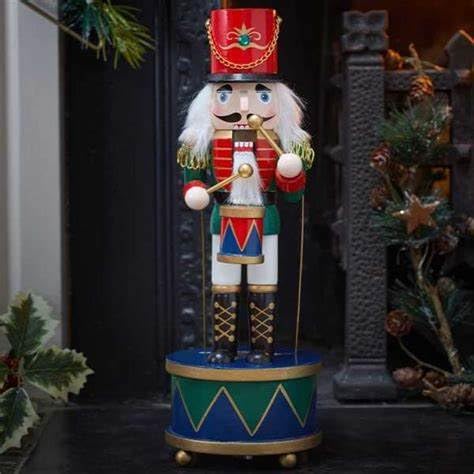 Marco Paul 30cm Animated wooden nutcracker soldier Hand-painted Christmas Decor Drumming Nutcracker Ornaments For Christmas Decorations Indoor Xmas Decorations Wooden Nutcracker Toy