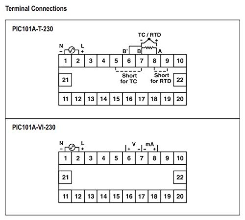 Selec Make Process Indicator PIC101A-VI-230 terminal connections diagram