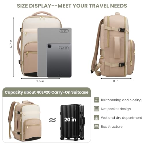 Image of YAMTION 40L Large Travel Backpack for Women,Carry On Luggage with 4 Packing Cubes, Airline Approved Weekender Backpack for Personal Items fits 17 Inch Laptop